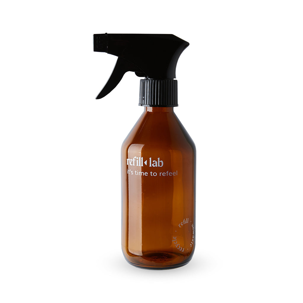 Envase vidrio redondo ambar con válvula